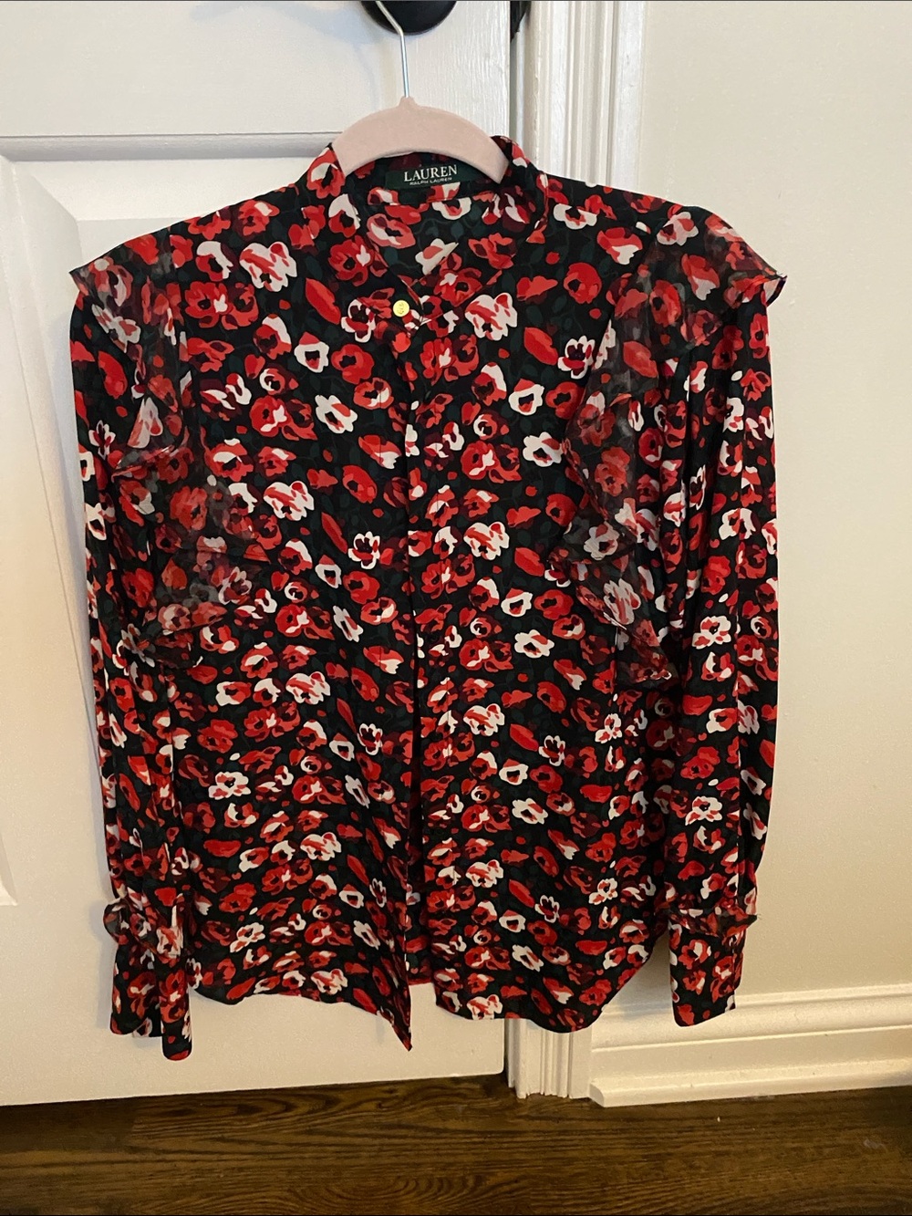 Ralph Lauren Black Button-Up Shirt with Red and White Floral Print